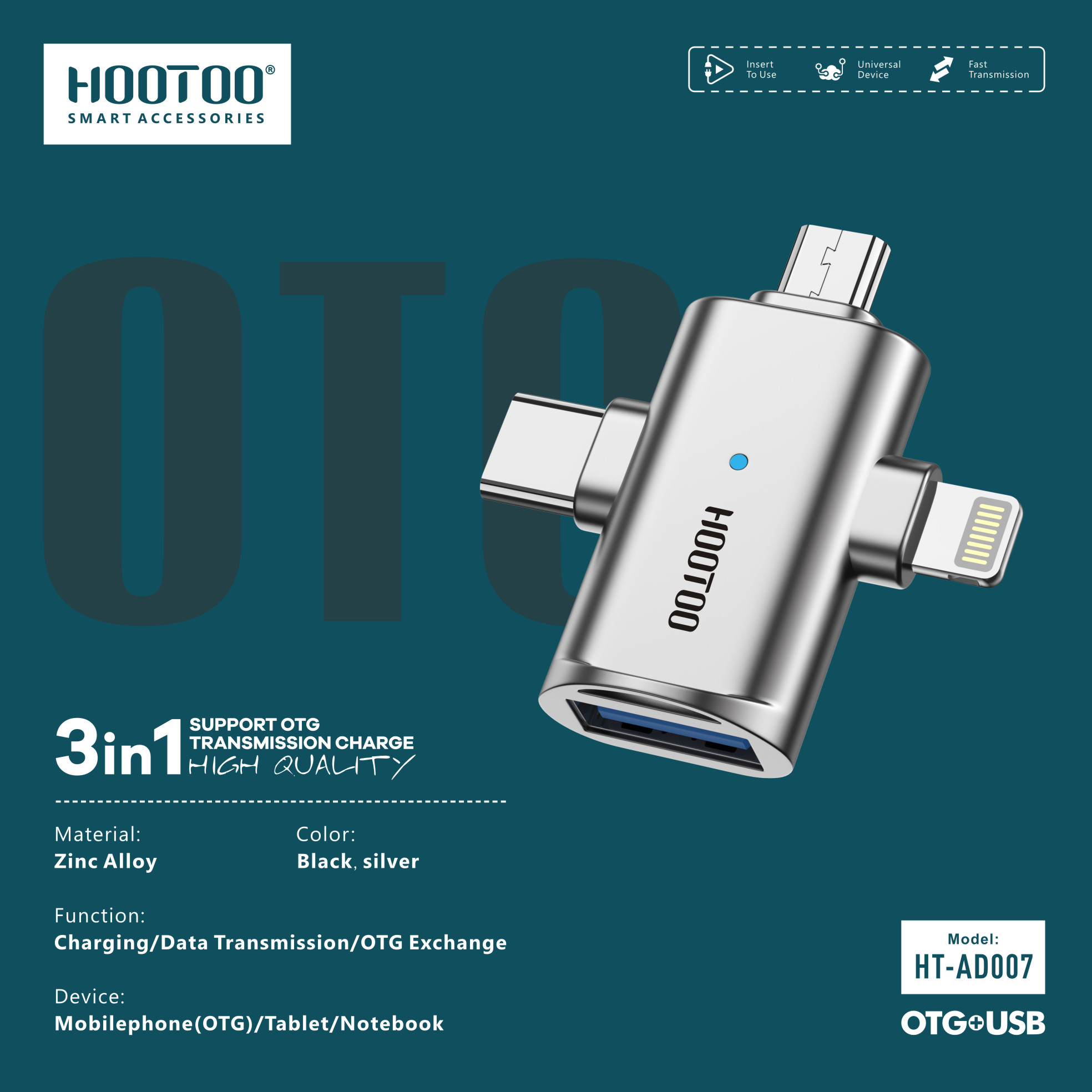 3IN1 SUPPORT OTG TRANSMISSION CHARGER HT-AD007